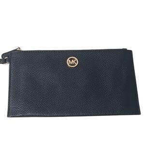 Michael Kors Black Pebbled Fulton Large Zip Wristlet